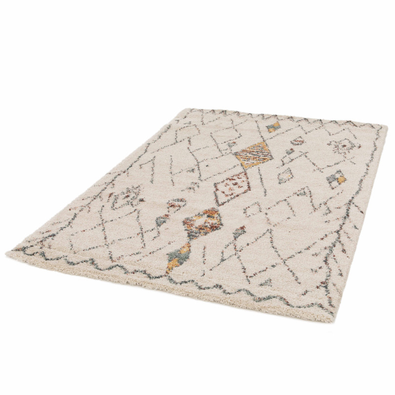 Tapis rectangulaire en polypropylène à poil long motif ethnique