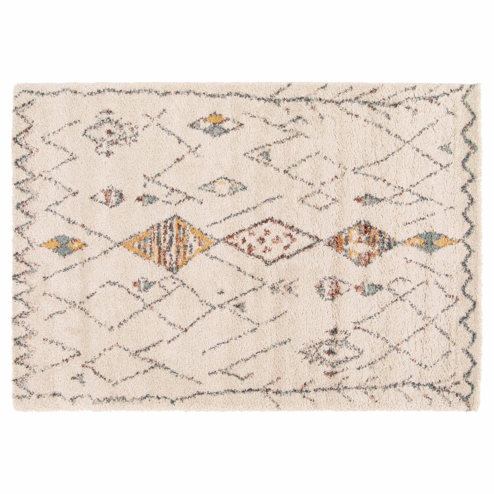 Tapis rectangulaire en polypropylène à poil long motif ethnique