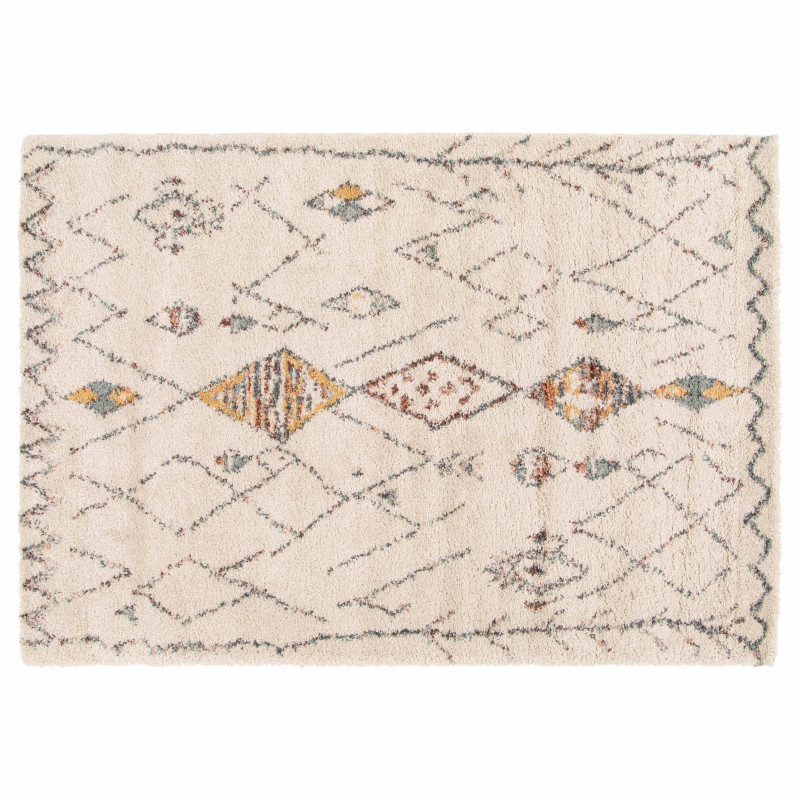 Tapis rectangulaire en polypropylène à poil long motif ethnique