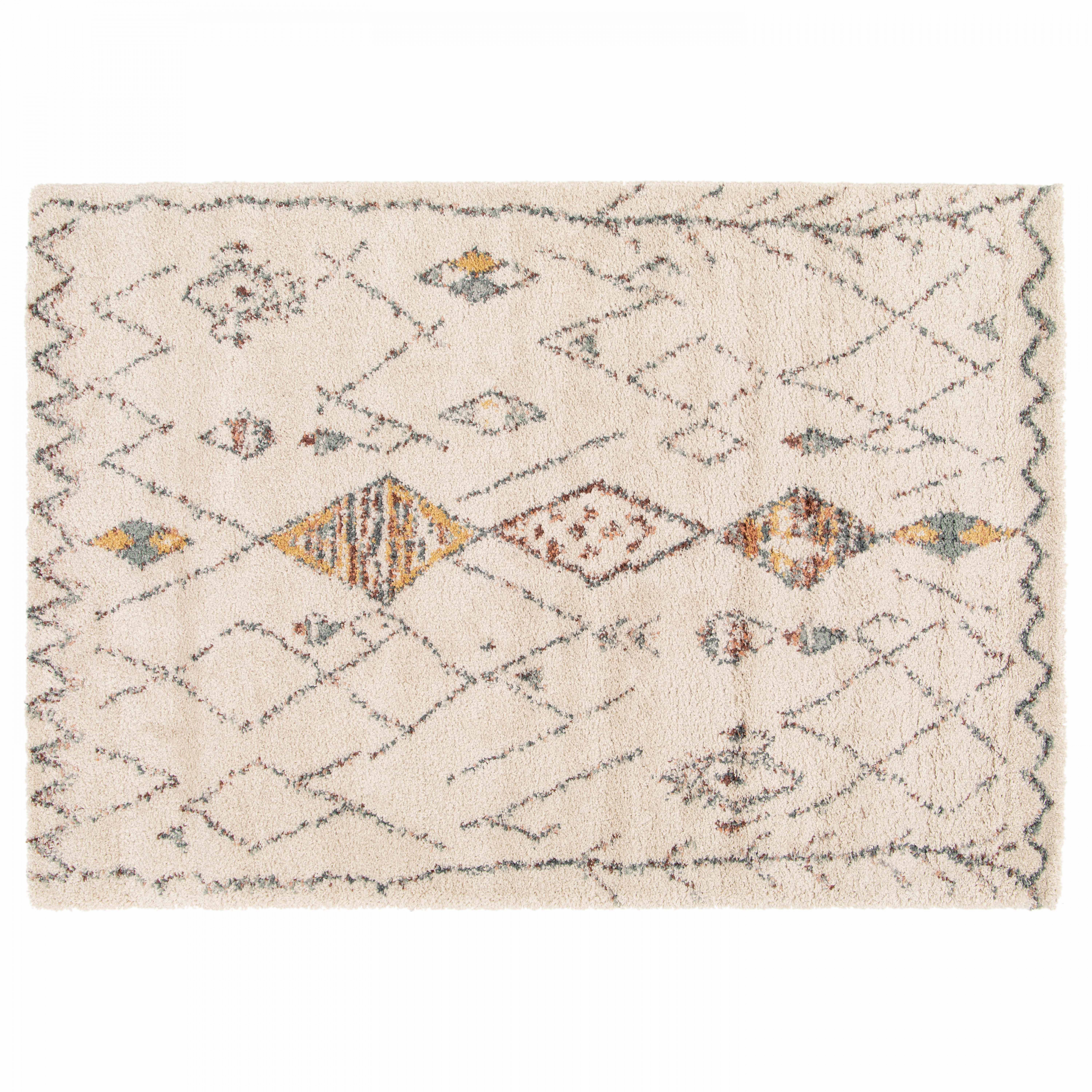 Tapis rectangulaire en polypropylène à poil long motif ethnique