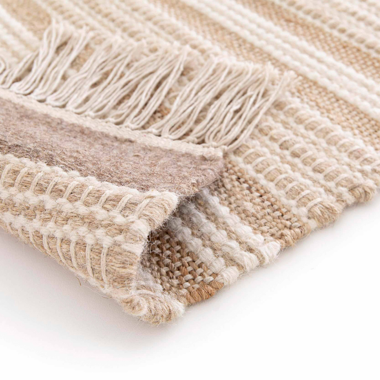 Tapis rayé en laine et jute tissé à plat