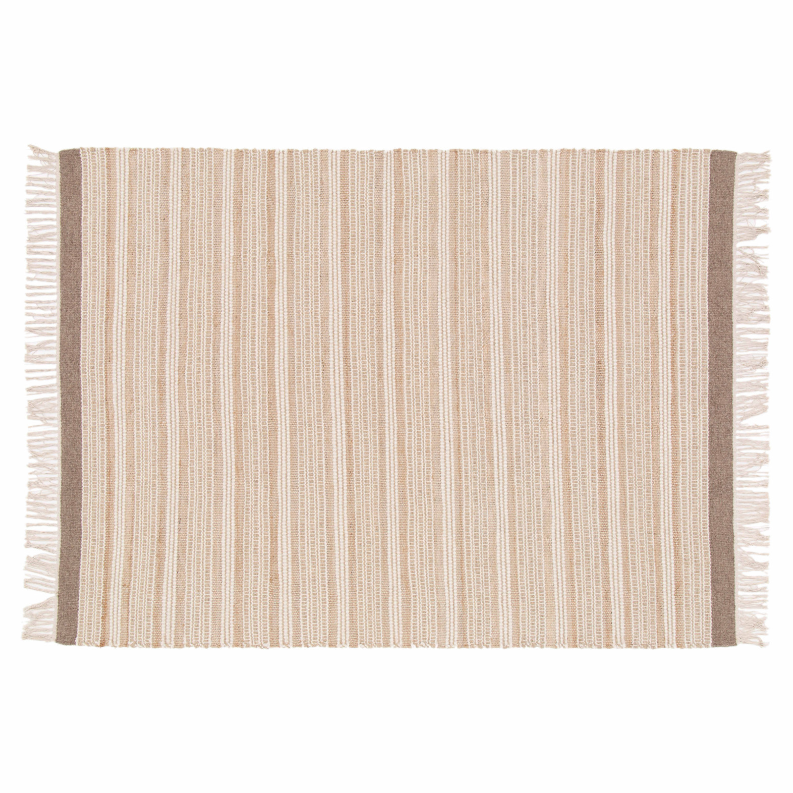 Tapis rayé en laine et jute tissé à plat