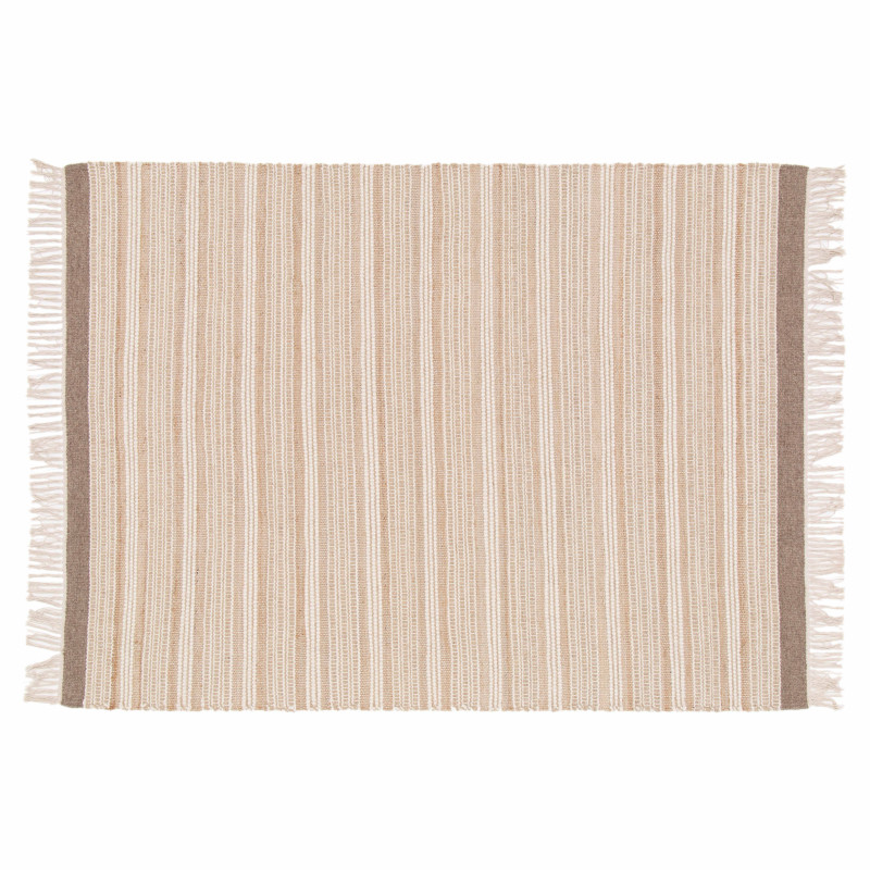 Tapis rayé en laine et jute tissé à plat