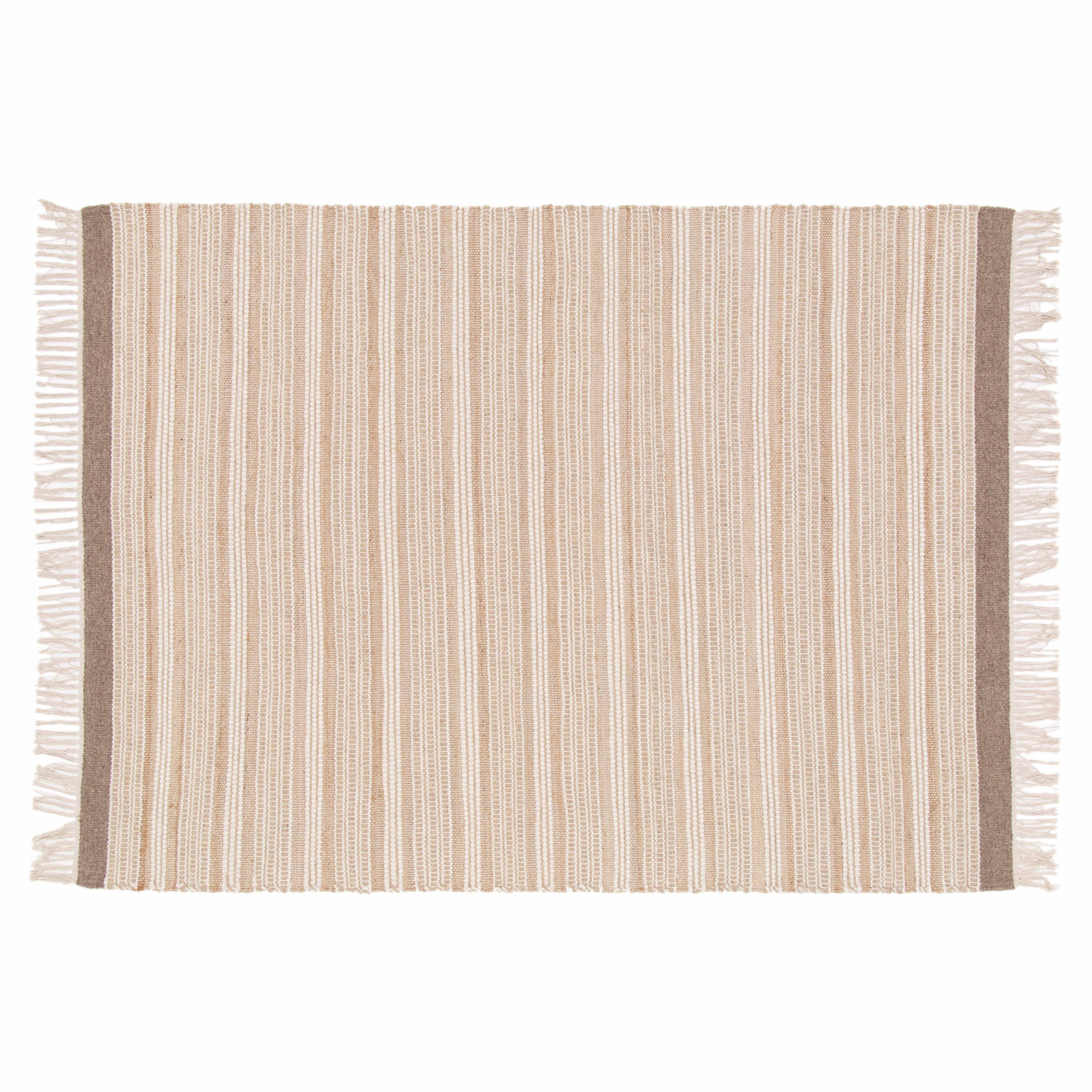 Tapis rectangulaire rayé en laine et jute tissé à plat