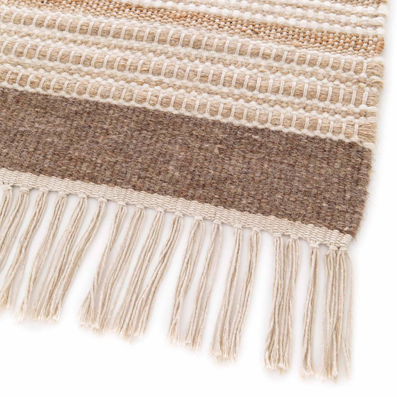 Tapis rayé en laine et jute tissé à plat