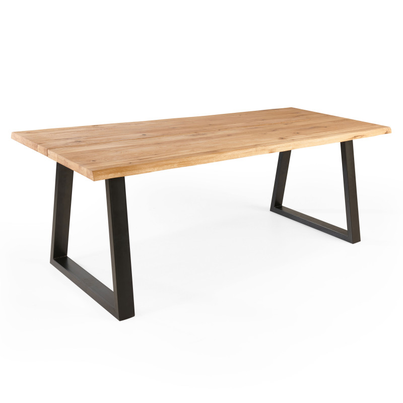 Table rectangulaire en chêne avec bords irréguliers et pieds en forme de trapèze
