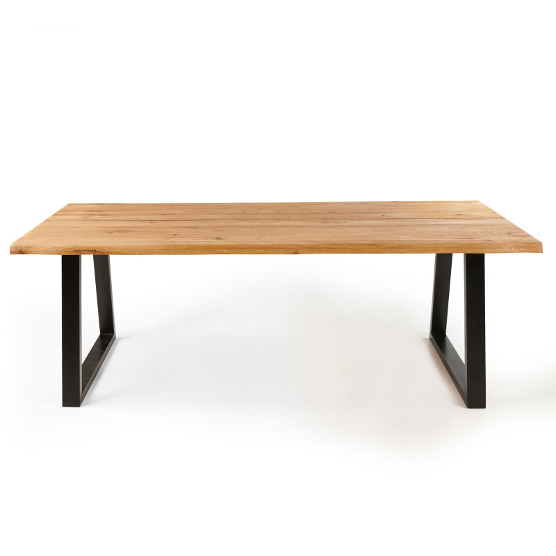 Table rectangulaire en chêne avec bords irréguliers et pieds en forme de trapèze (2/6)