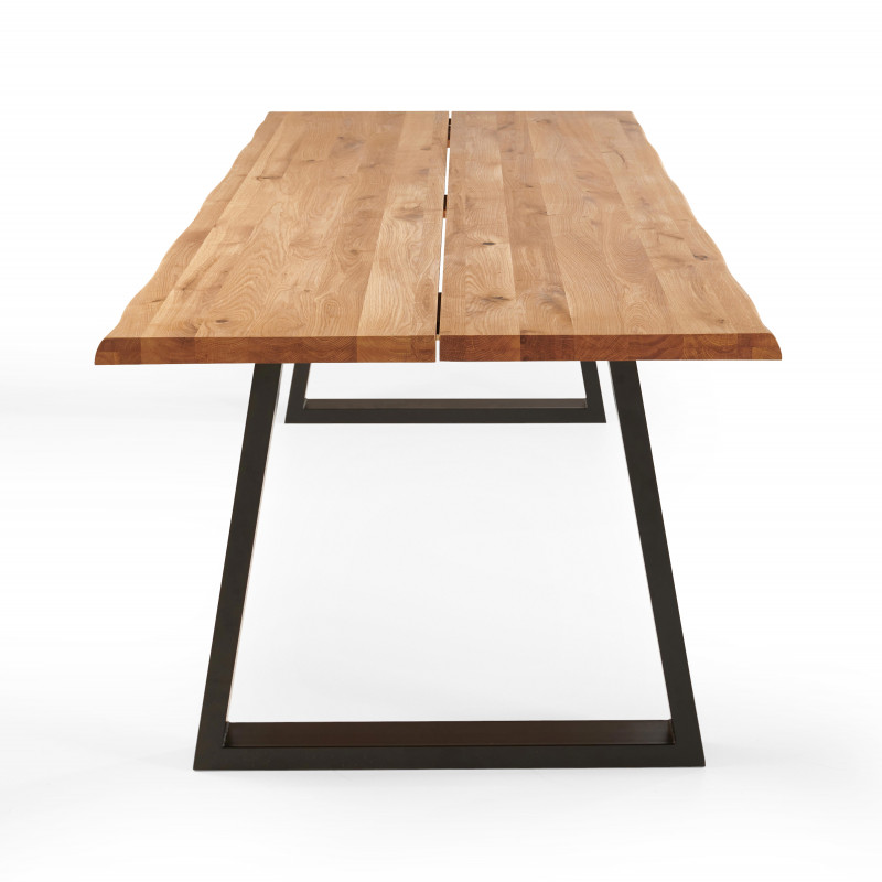 Table rectangulaire en chêne avec bords irréguliers et pieds en forme de trapèze (3/6)