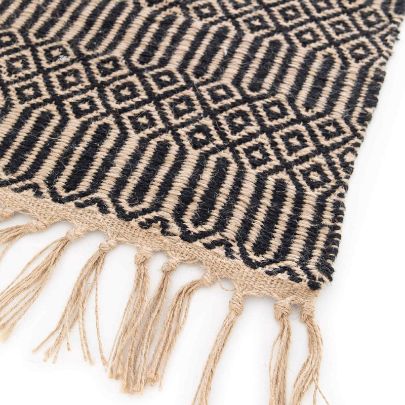Tapis à franges en jute naturel tissé main