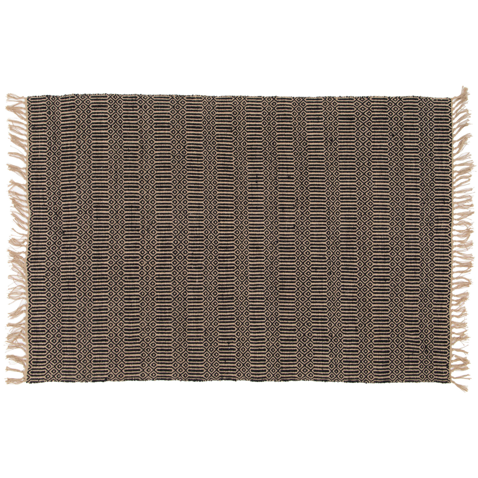 Tapis à franges en jute naturel tissé main