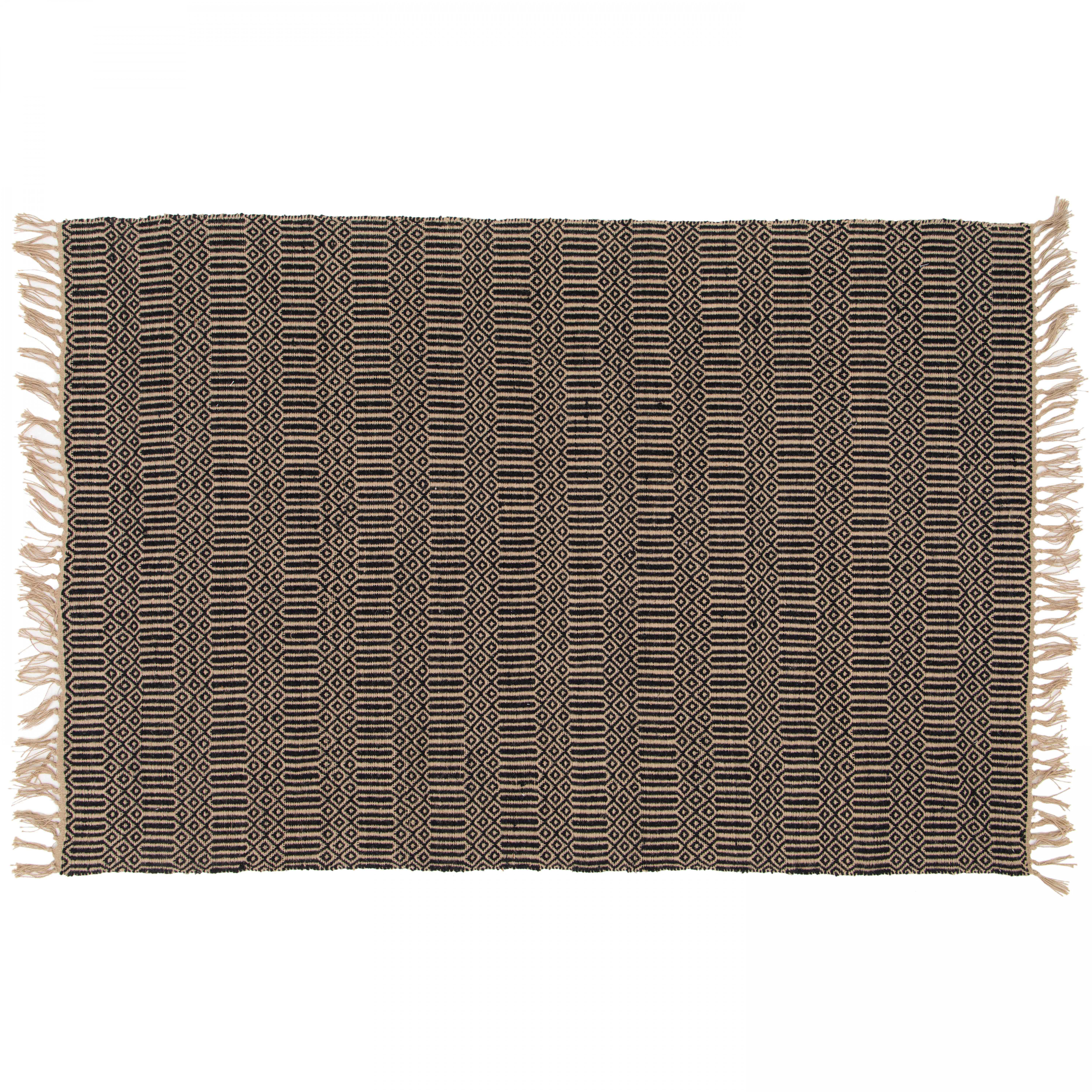 Tapis rectangulaire à franges en jute naturel tissé main