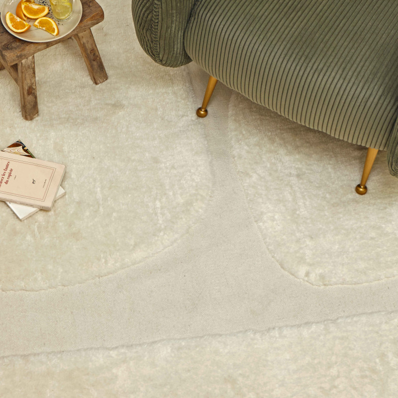 Tapis rectangulaire en laine à motif tissé main