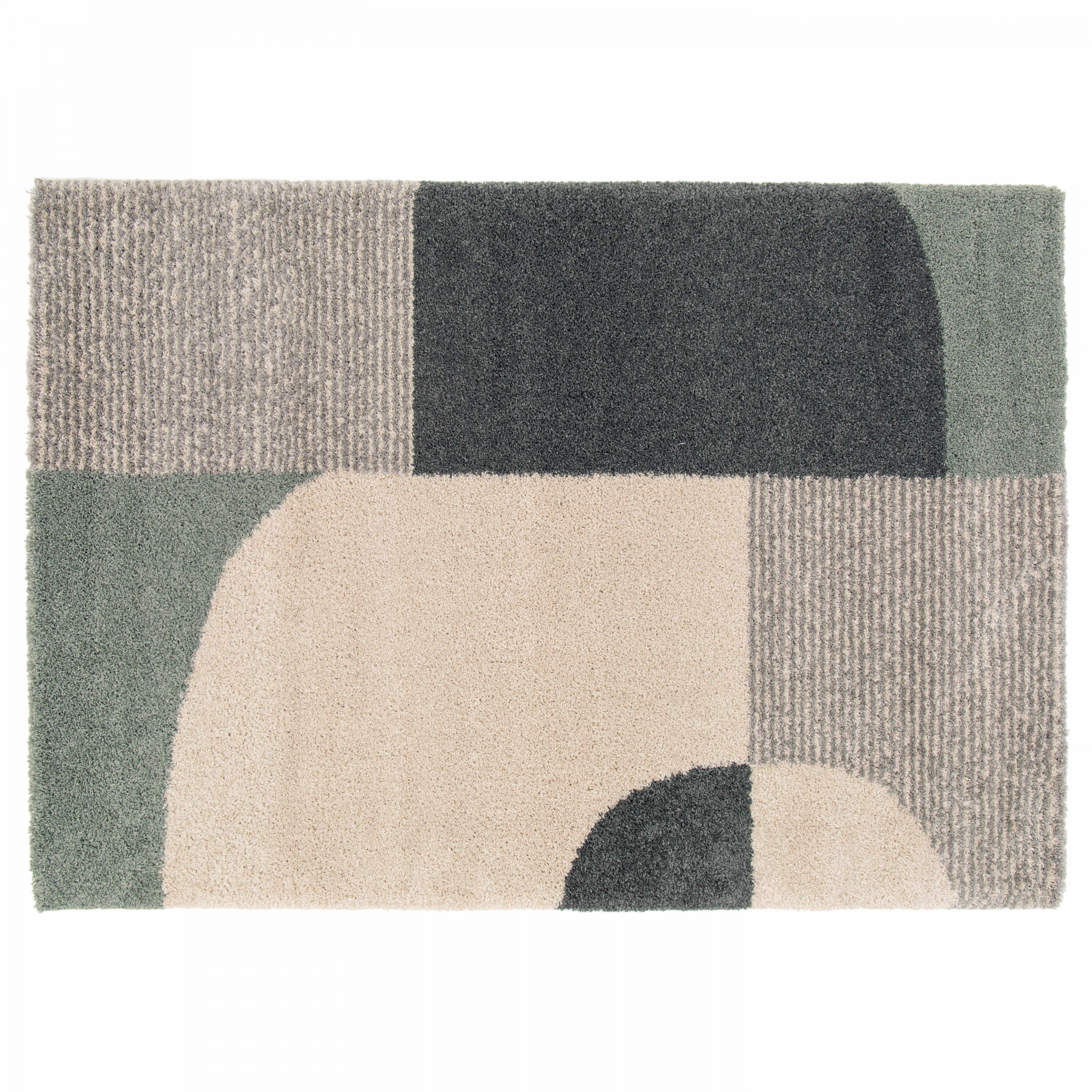 Tapis rectangulaire motif géométrique à poils longs