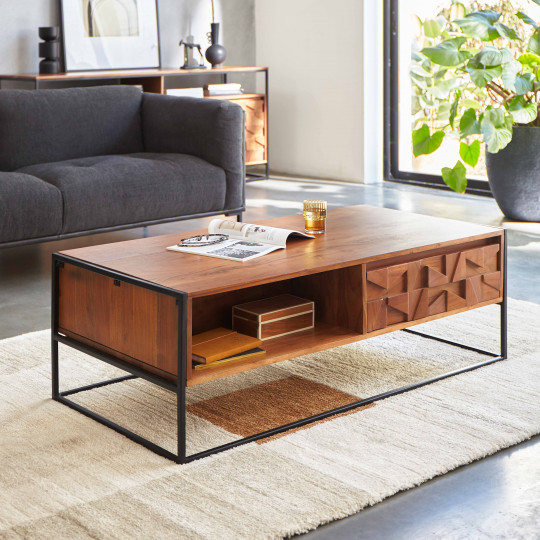Table basse avec tiroir en acacia massif