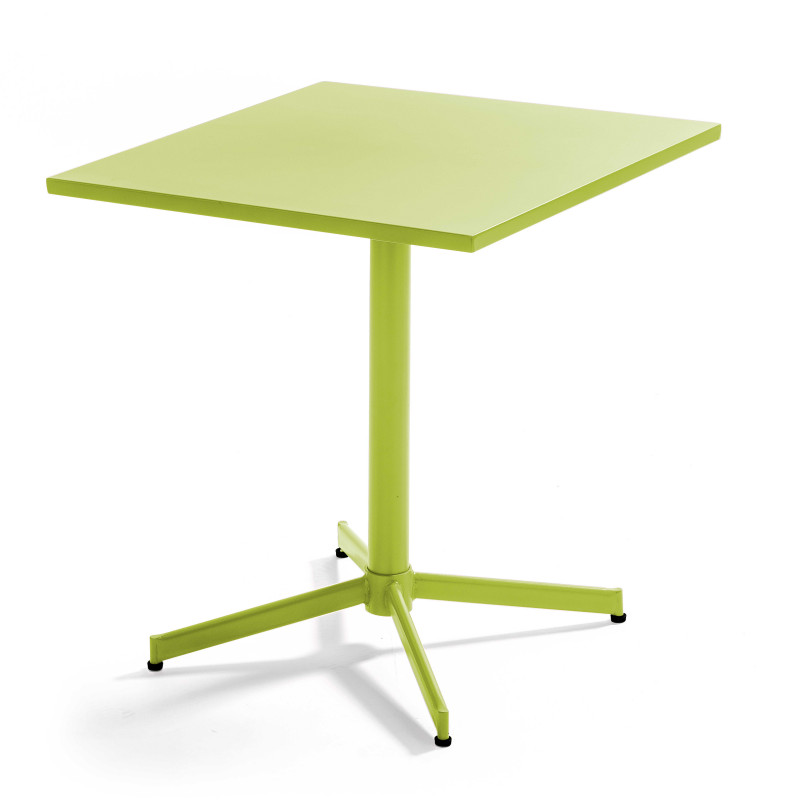 Table de jardin bistrot carrée rabattable et 4 chaises avec accoudoirs en métal