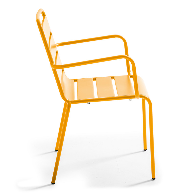 Table de jardin bistrot carrée rabattable et 4 chaises avec accoudoirs en métal (5/6)