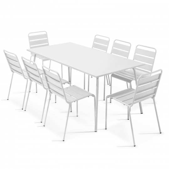 Table de jardin rectangulaire + 8 chaises en métal empilables | Oviala