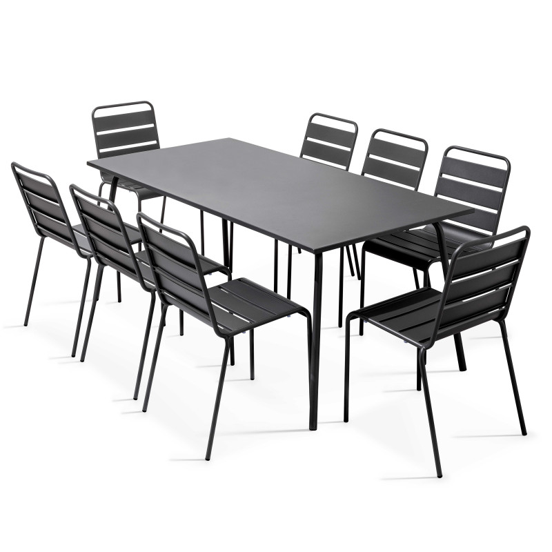Table de jardin et 8 chaises en métal