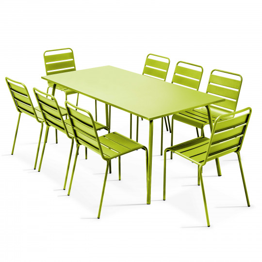 Table de jardin et 8 chaises en métal