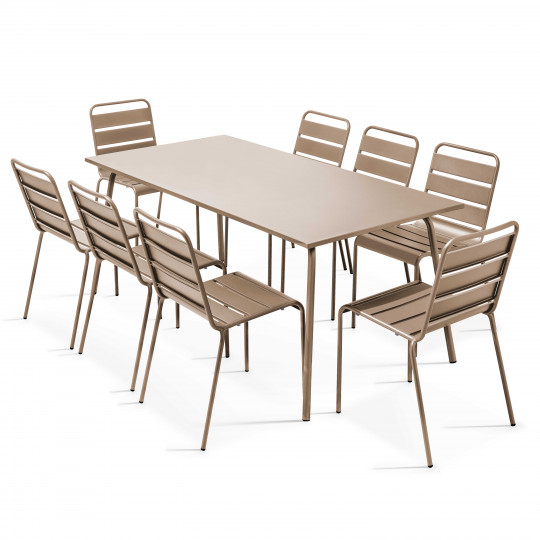 Table de jardin rectangulaire + 8 chaises en métal empilables | Oviala