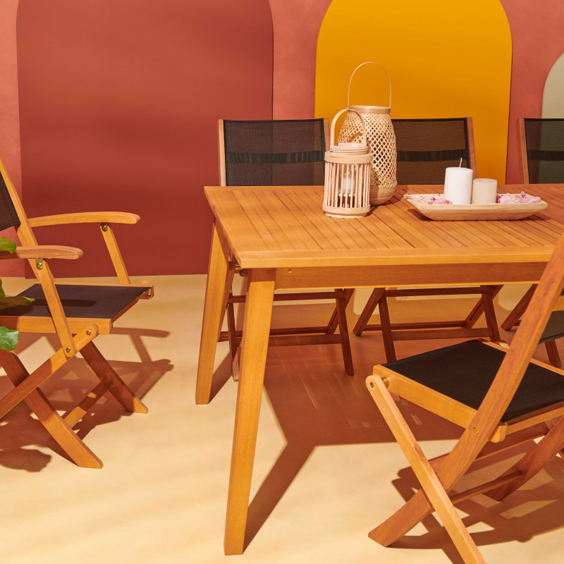 Table de jardin extensible (200/250 x 100 x 75 cm) en bois d'eucalyptus