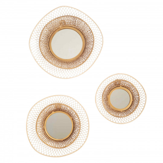 Lot de 3 miroirs en métal forme organique finition beige doré | Oviala