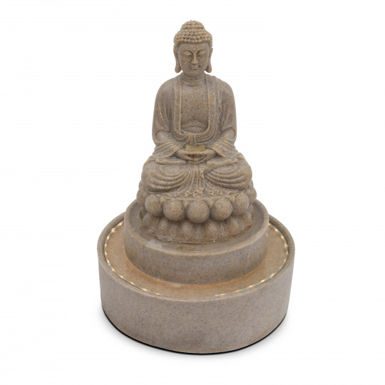 Fontaine Bouddha assis en pierre reconstituée avec LED 48 x 48 x 66cm