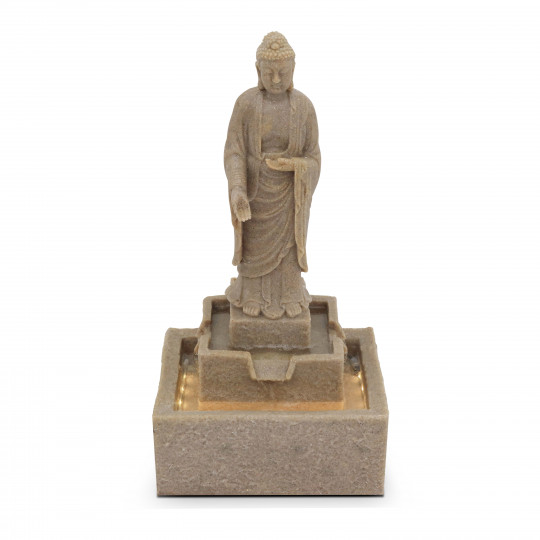 Fontaine Bouddha debout en pierre reconstituée avec LED 30 x 26 x 61cm