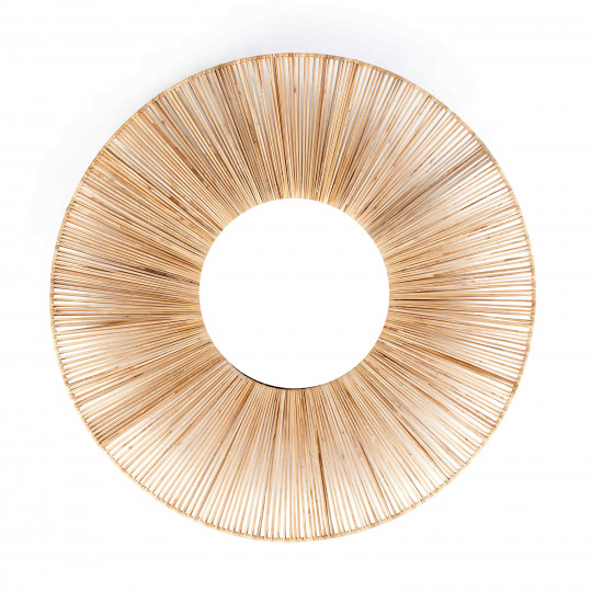 Miroir en relief rond en rotin naturel et métal | Oviala