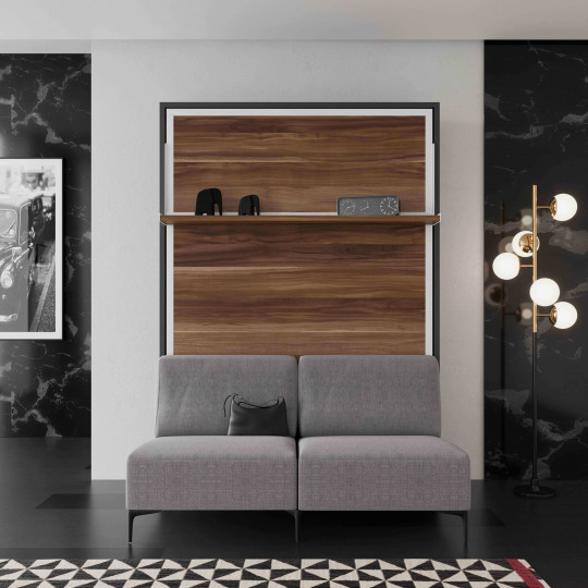 Lit escamotable vertical avec étagère et banquette