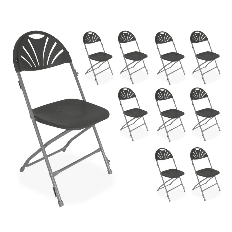 Lot 10 chaises pliantes grises et crochets de liaison - Gris anthracite