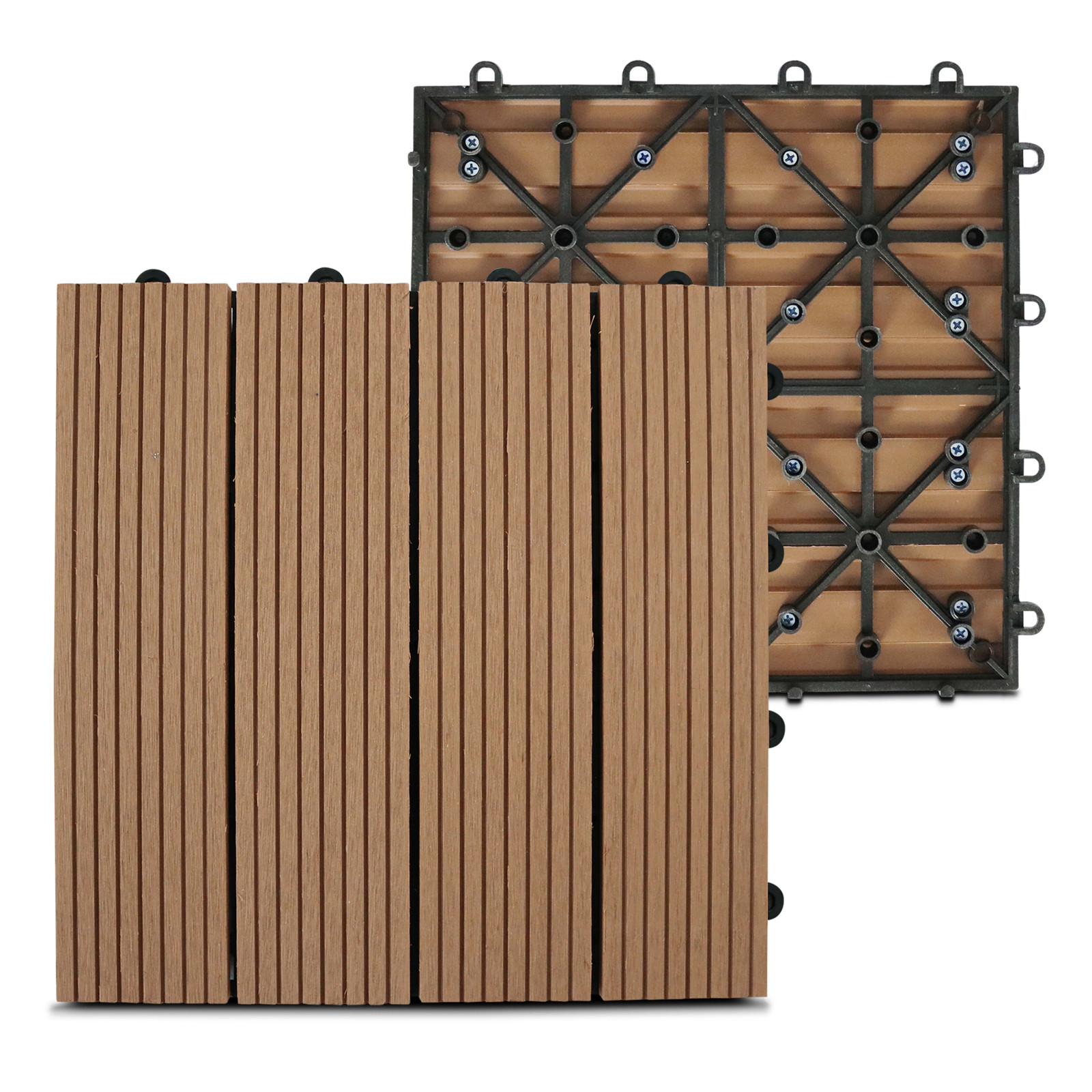 Lot dalles de terrasse clipsables en bois composite - (30 x 30 x 2,5 cm)