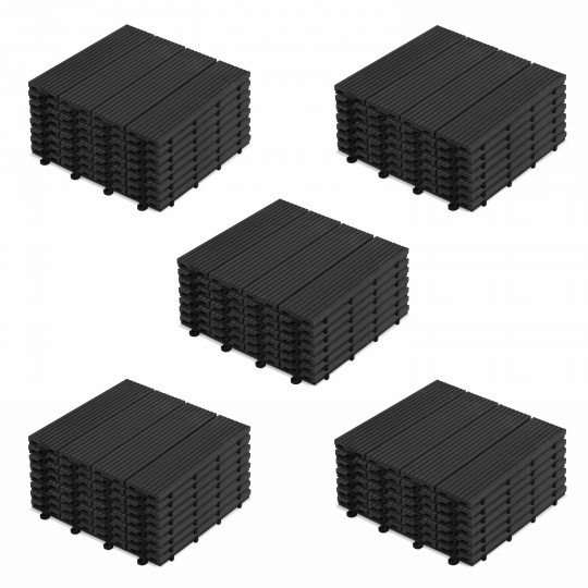 Lot de dalles de terrasse clipsables en bois composite noir | Oviala