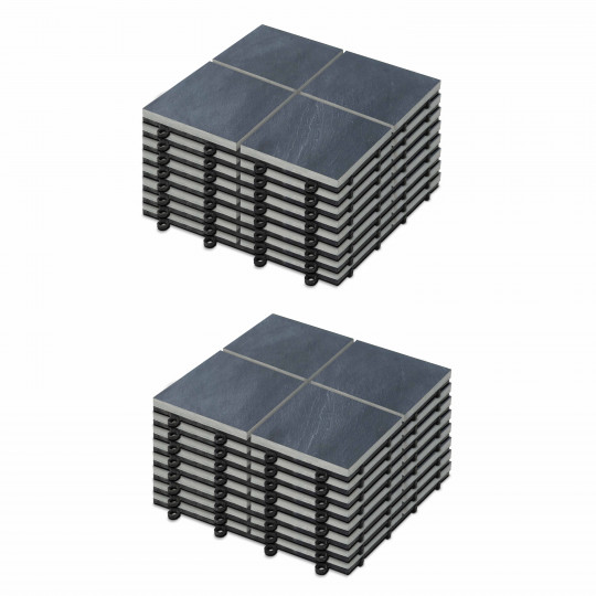 Lot dalles de terrasse clipsables à carreaux en pierre noire | Oviala