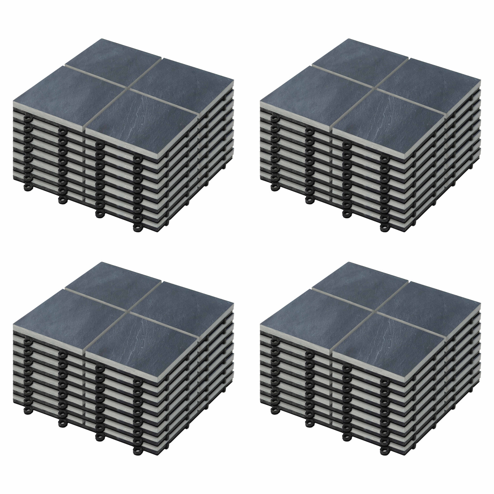 Lot dalles de terrasse clipsables à carreaux en pierre noire (30 x 30 x 2,5 cm)