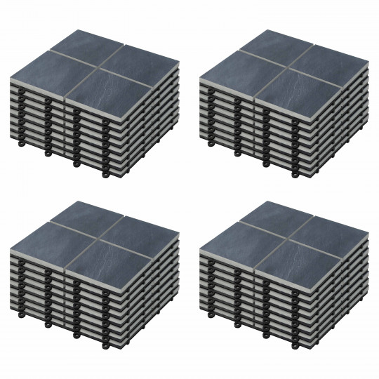 Lot dalles de terrasse clipsables à carreaux en pierre noire (30 x 30 x 2,5 cm)