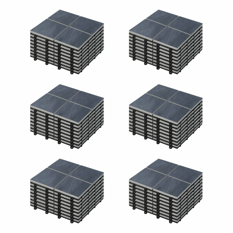 Lot dalles de terrasse clipsables à carreaux en pierre noire (30 x 30 x 2,5 cm)