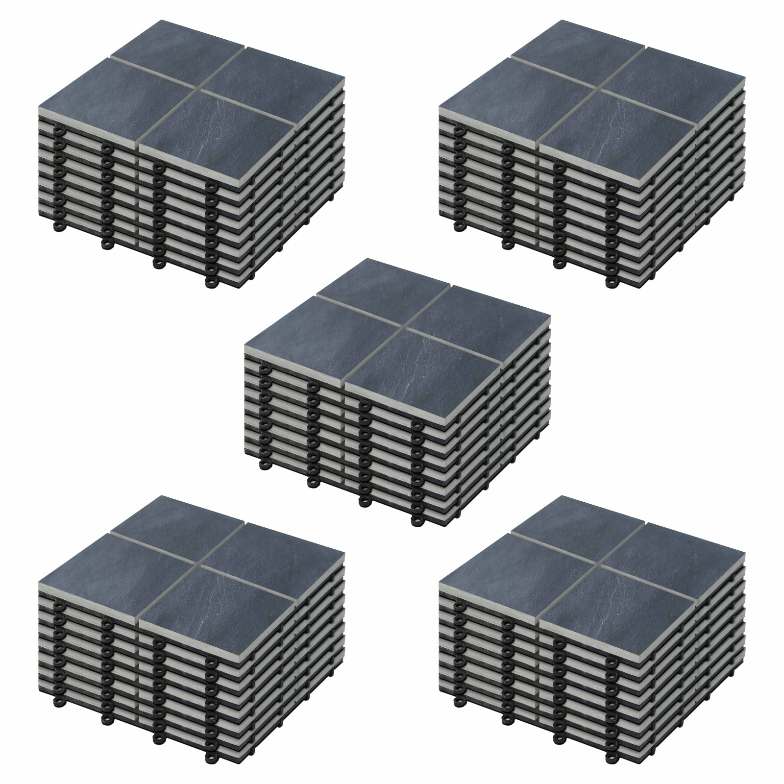 Lot dalles de terrasse clipsables à carreaux en pierre noire (30 x 30 x 2,5 cm)