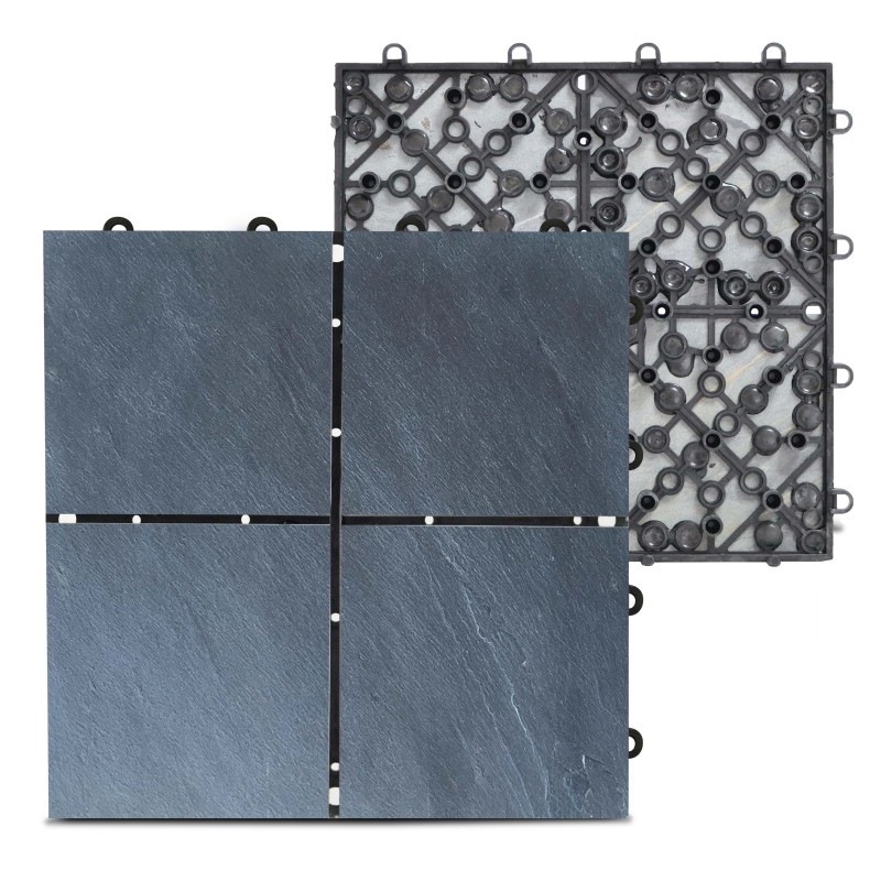 Lot dalles de terrasse clipsables à carreaux en pierre noire (30 x 30 x 2,5 cm) (3/4)