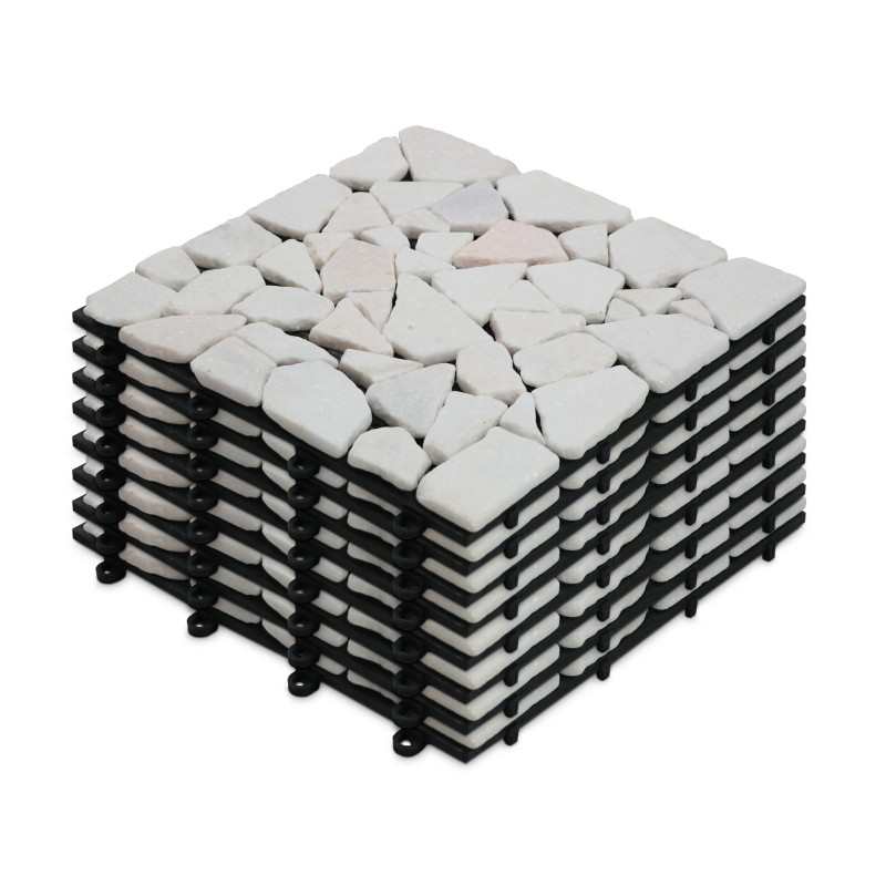 Lot dalles de terrasse clipsables en galets de marbre (30 x 30 x 2,5 cm)