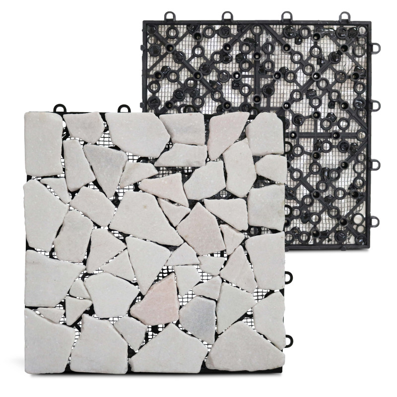 Lot dalles de terrasse clipsables en galets de marbre (30 x 30 x 2,5 cm)