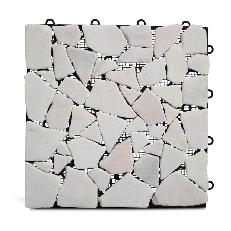 Lot dalles de terrasse clipsables en galets de marbre (30 x 30 x 2,5 cm)