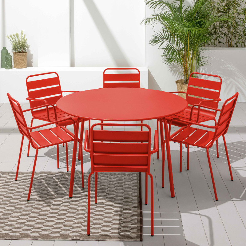 Table de jardin ronde et 6 chaises en métal