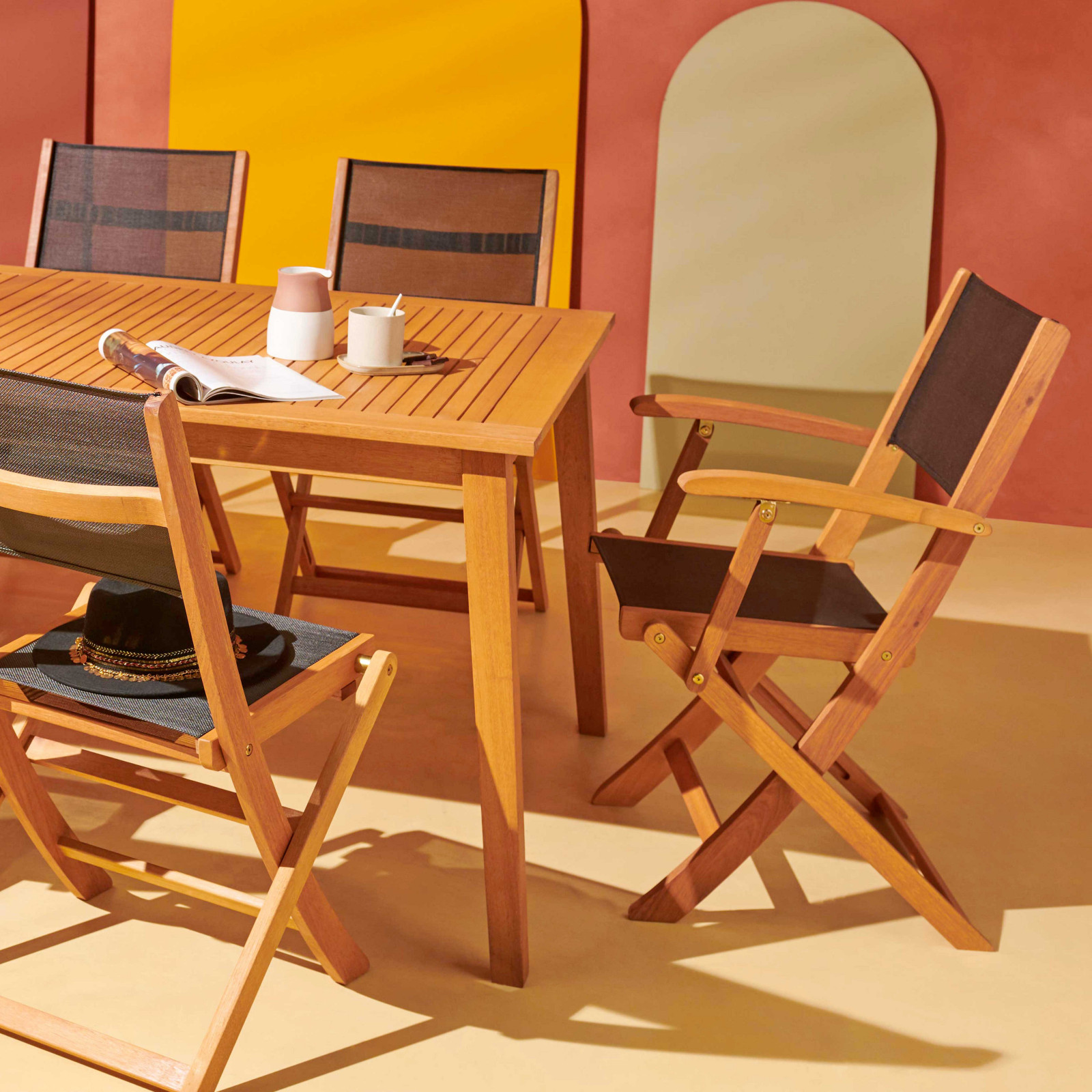 Lot de 2 fauteuils pliants de jardin en bois