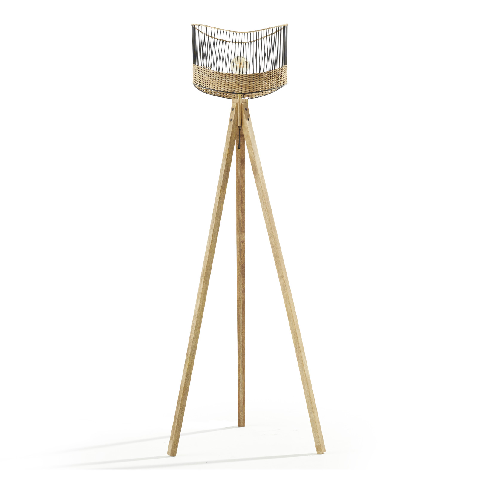 Lampadaire en manguier massif et rotin