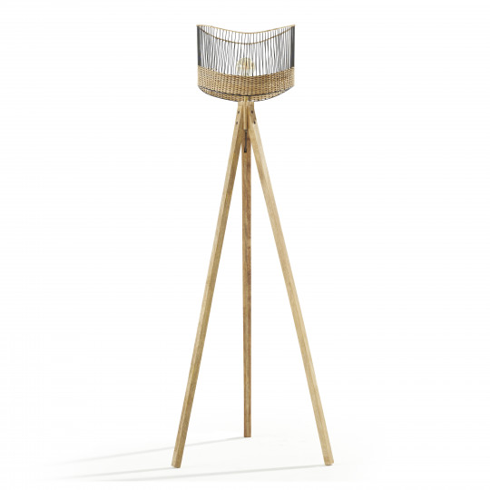 Lampadaire en manguier massif et rotin éclairage adouci | Oviala