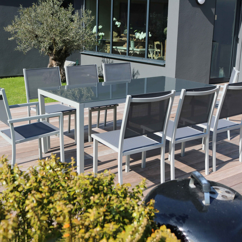 Table de jardin en aluminium avec plateau en verre sécurit (180 x 90 x 73 cm) (3/4)