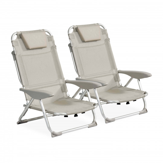 Lot de 2 chaises de plage pliantes, inclinables 4 positions