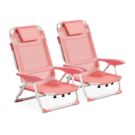Lot de 2 chaises de plage pliantes, inclinables 4 positions