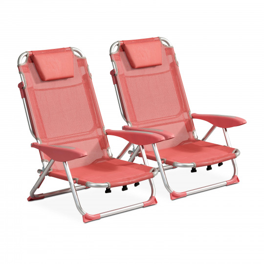 Lot de 2 chaises de plage pliantes, inclinables 4 positions